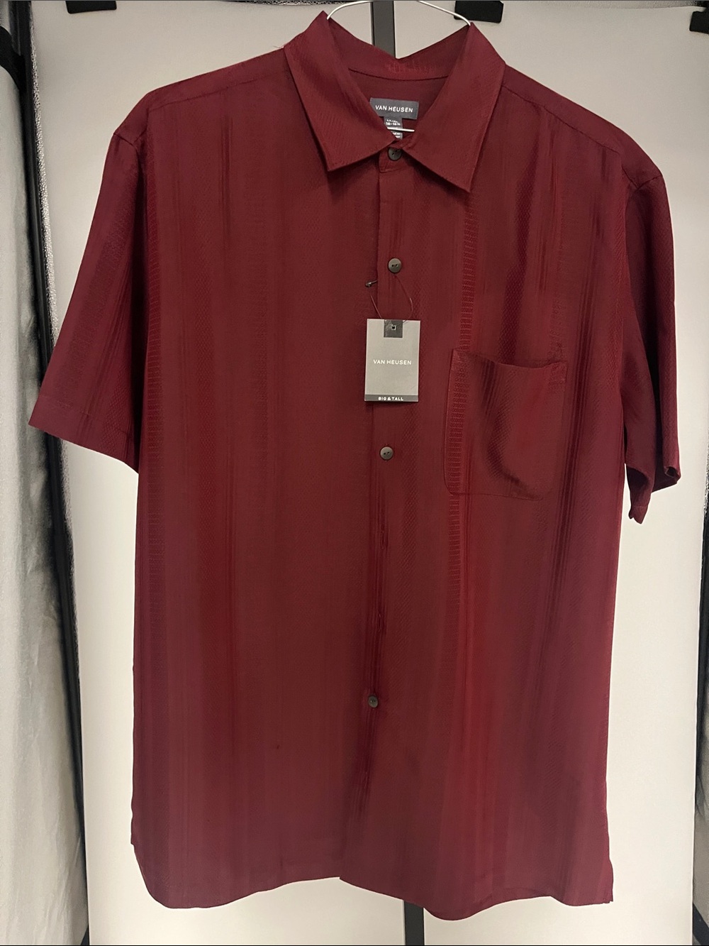 Van Heusen Short Sleeve Button-Down Shirt in Burgundy